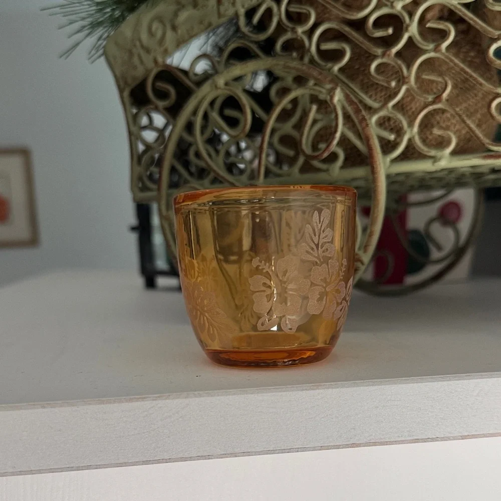Tommy Bahama Jacquard Tea Light Orange Glass Candle Holder and a Drinks Cozy